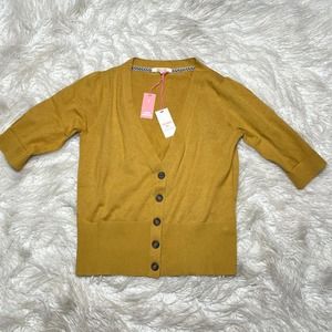WHITE STUFF LILLY V NECK WOMENS CARDIGAN DUSTY YELLOW SWEATER WOOL